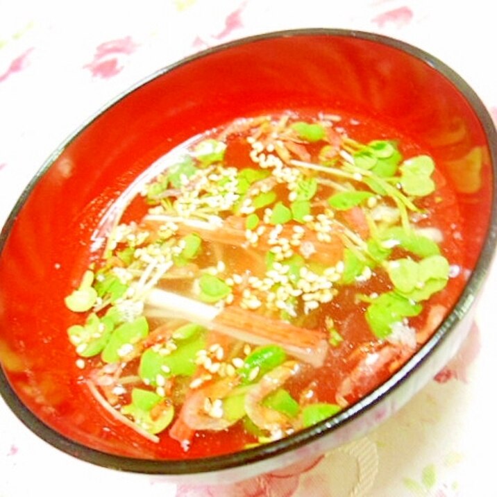 塩麹de 貝割れ大根とカニかまと花小エビのスープ レシピ 作り方 By 小太郎1212 楽天レシピ 塩麹de 貝割れ大根とカニかまと花小エビのスープ レシピ 作り方 By 小太郎1212 楽天レシピ